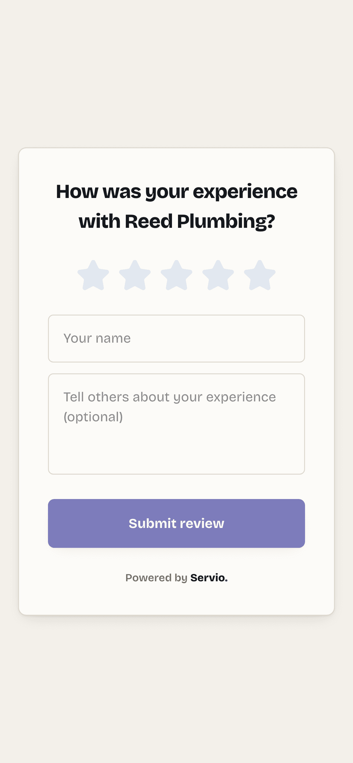 The review page a customer sees